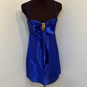 Vintage 1980’s Jessica McClintock royal blue satin sleeveless mini dress. Size 5